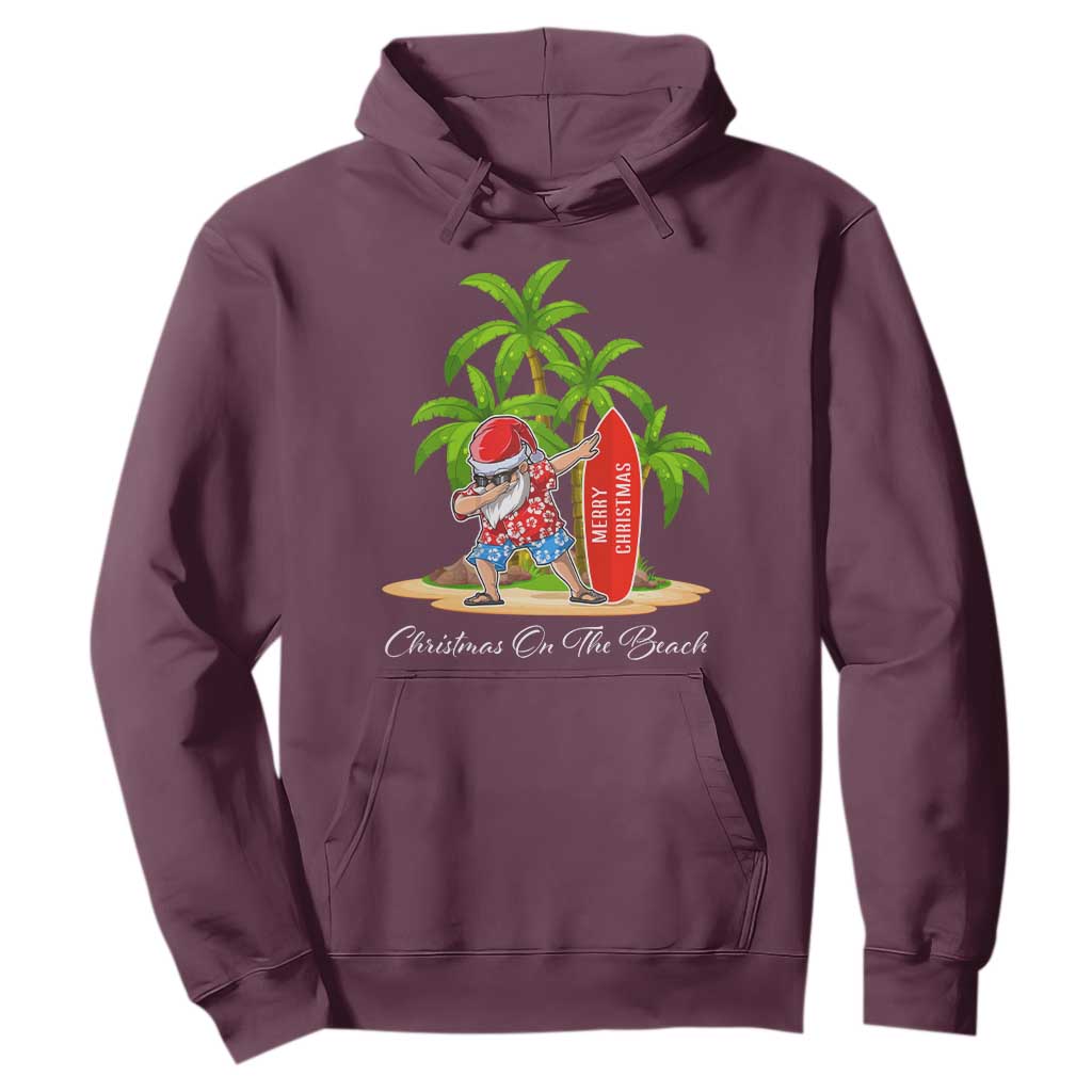Hawaiian Christmas Santa Hoodie Christmas On The Beach Vacation TS10 Maroon Print Your Wear