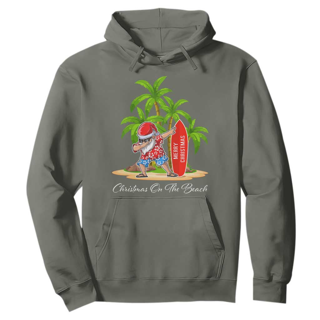 Hawaiian Christmas Santa Hoodie Christmas On The Beach Vacation TS10 Military Green Print Your Wear