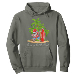 Hawaiian Christmas Santa Hoodie Christmas On The Beach Vacation TS10 Military Green Print Your Wear