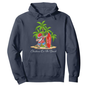 Hawaiian Christmas Santa Hoodie Christmas On The Beach Vacation TS10 Navy Print Your Wear