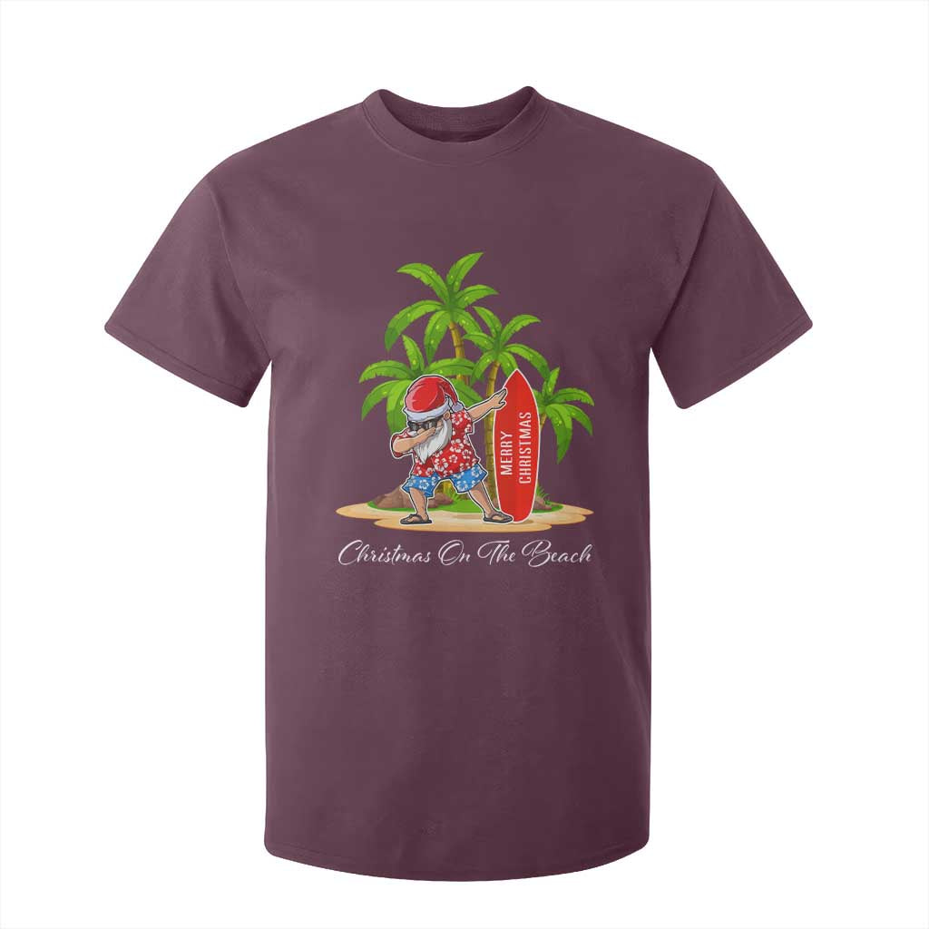 Hawaiian Christmas Santa T Shirt For Kid Christmas On The Beach Vacation TS10 Maroon Print Your Wear