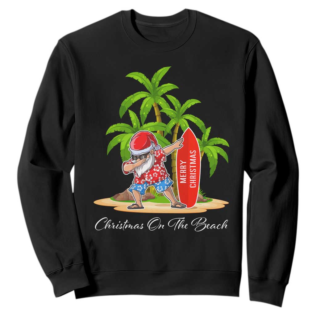 Hawaiian Christmas Santa Sweatshirt Christmas On The Beach Vacation TS10 Black Print Your Wear