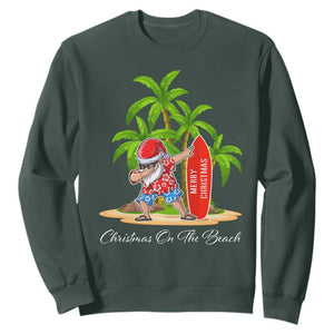 Hawaiian Christmas Santa Sweatshirt Christmas On The Beach Vacation TS10 Dark Forest Green Print Your Wear