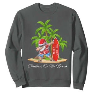 Hawaiian Christmas Santa Sweatshirt Christmas On The Beach Vacation TS10 Dark Heather Print Your Wear