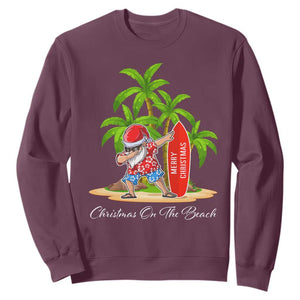 Hawaiian Christmas Santa Sweatshirt Christmas On The Beach Vacation TS10 Maroon Print Your Wear