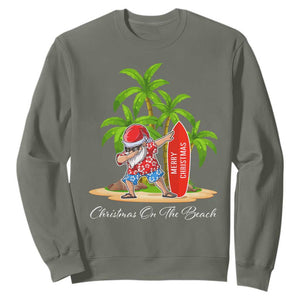 Hawaiian Christmas Santa Sweatshirt Christmas On The Beach Vacation TS10 Military Green Print Your Wear