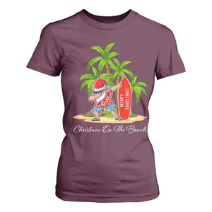 Hawaiian Christmas Santa T Shirt For Women Christmas On The Beach Vacation TS10 Maroon Print Your Wear
