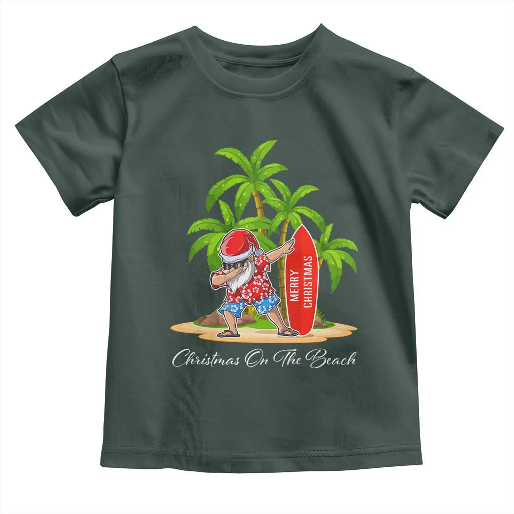 Hawaiian Christmas Santa Toddler T Shirt Christmas On The Beach Vacation TS10 Dark Forest Green Print Your Wear