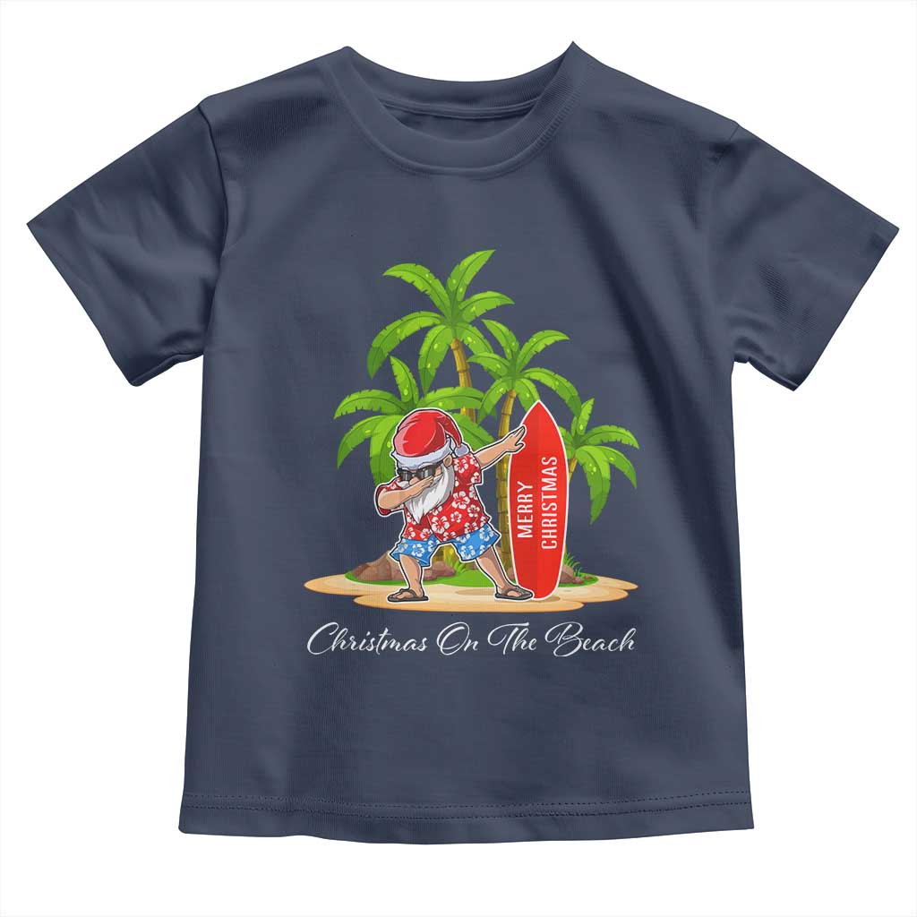 Hawaiian Christmas Santa Toddler T Shirt Christmas On The Beach Vacation TS10 Navy Print Your Wear