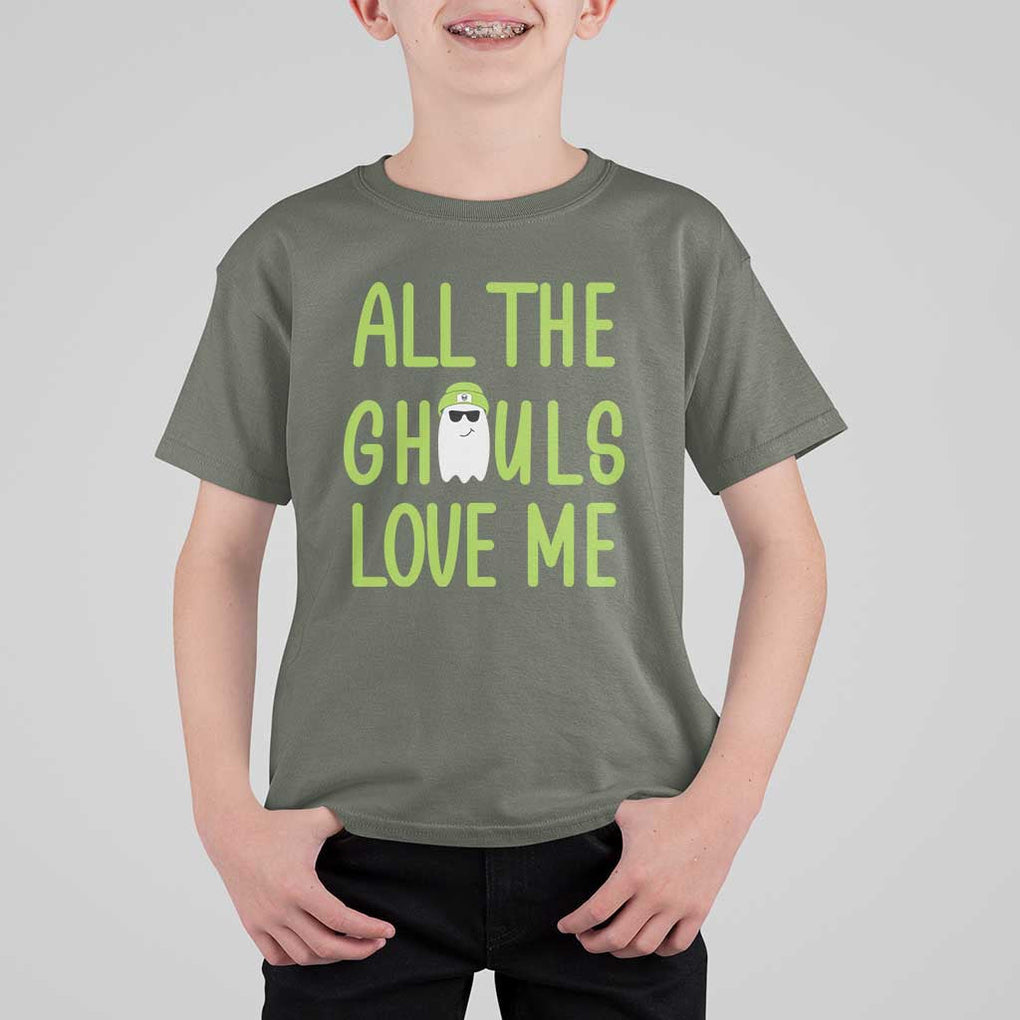 Halloween Boo Ghost Cute Costume T Shirt For Kid Funny All The Ghouls Love Me Shirt Boys Toddler Girls Kids Youth TS10 Military Green Print Your Wear