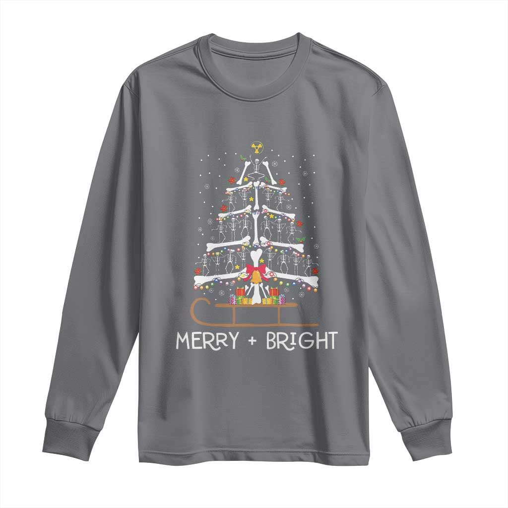 Christmas Radiology Long Sleeve Shirt Merry and Bright Dancing Skeleton Xmas Tree Rad Tech Gift TS10 Charcoal Print Your Wear