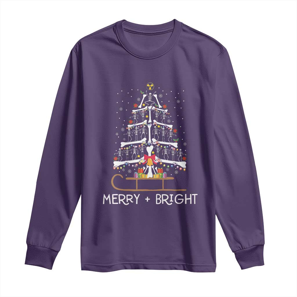 Christmas Radiology Long Sleeve Shirt Merry and Bright Dancing Skeleton Xmas Tree Rad Tech Gift TS10 Purple Print Your Wear