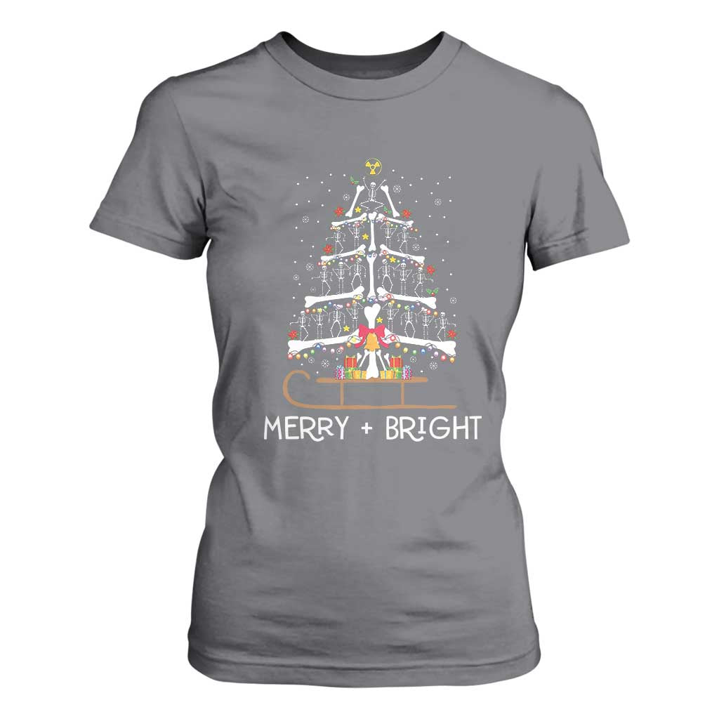 Christmas Radiology T Shirt For Women Merry and Bright Dancing Skeleton Xmas Tree Rad Tech Gift TS10 Charcoal Print Your Wear
