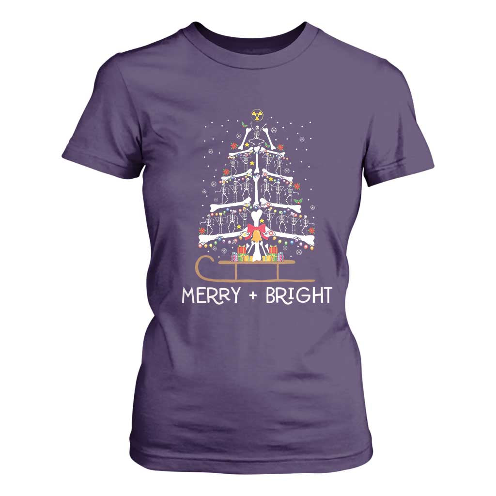 Christmas Radiology T Shirt For Women Merry and Bright Dancing Skeleton Xmas Tree Rad Tech Gift TS10 Purple Print Your Wear