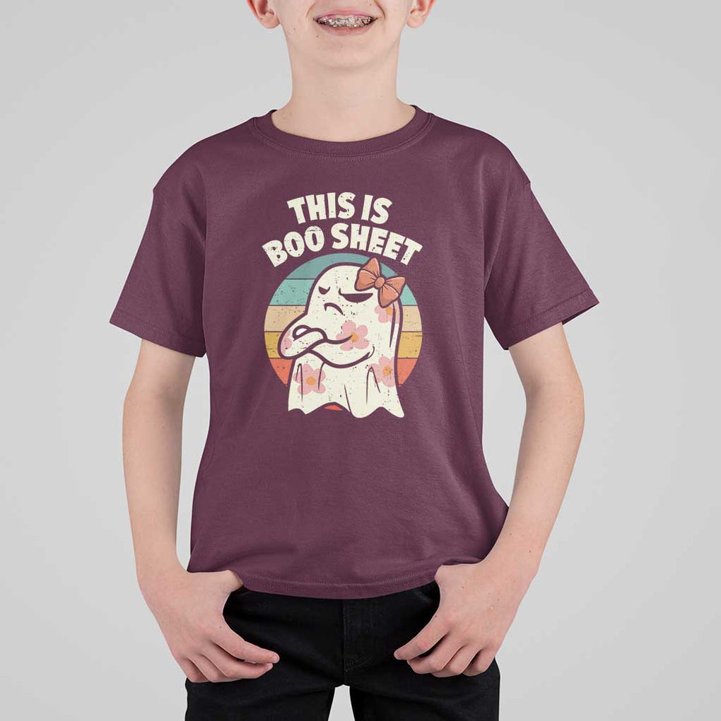 Retro Halloween Costume Women T Shirt For Kid This Is Boo Sheet Cute Spooky Ghost TS10 Maroon Print Your Wear