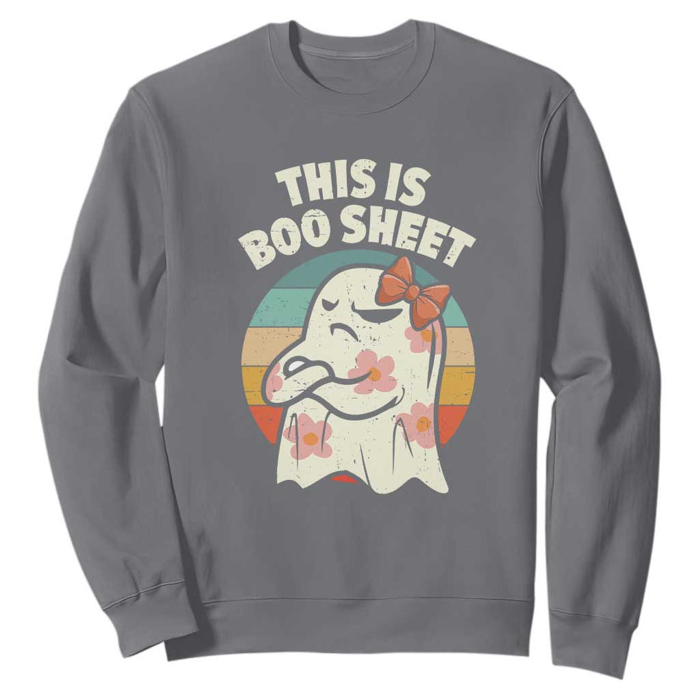 Retro Halloween Costume Women Sweatshirt This Is Boo Sheet Cute Spooky Ghost TS10 Charcoal Print Your Wear