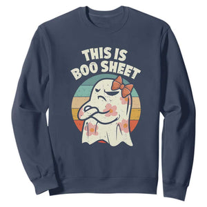 Retro Halloween Costume Women Sweatshirt This Is Boo Sheet Cute Spooky Ghost TS10 Navy Print Your Wear
