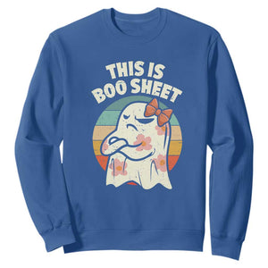 Retro Halloween Costume Women Sweatshirt This Is Boo Sheet Cute Spooky Ghost TS10 Royal Blue Print Your Wear
