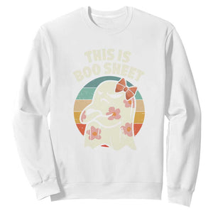 Retro Halloween Costume Women Sweatshirt This Is Boo Sheet Cute Spooky Ghost TS10 White Print Your Wear