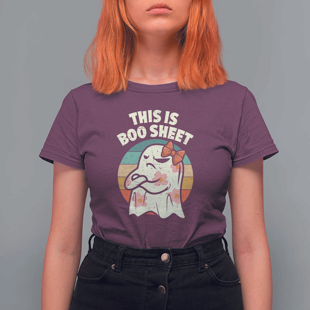 Retro Halloween Costume Women T Shirt For Women This Is Boo Sheet Cute Spooky Ghost TS10 Maroon Print Your Wear