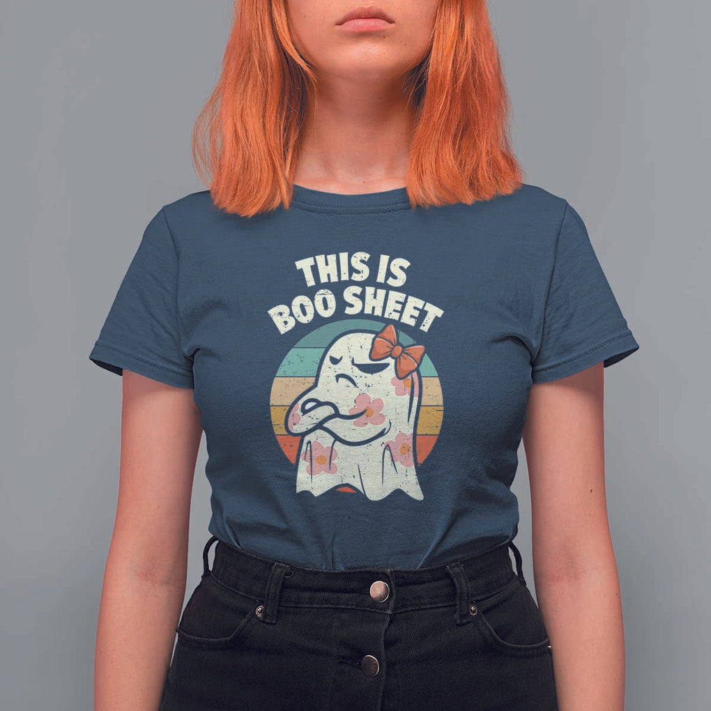 Retro Halloween Costume Women T Shirt For Women This Is Boo Sheet Cute Spooky Ghost TS10 Navy Print Your Wear