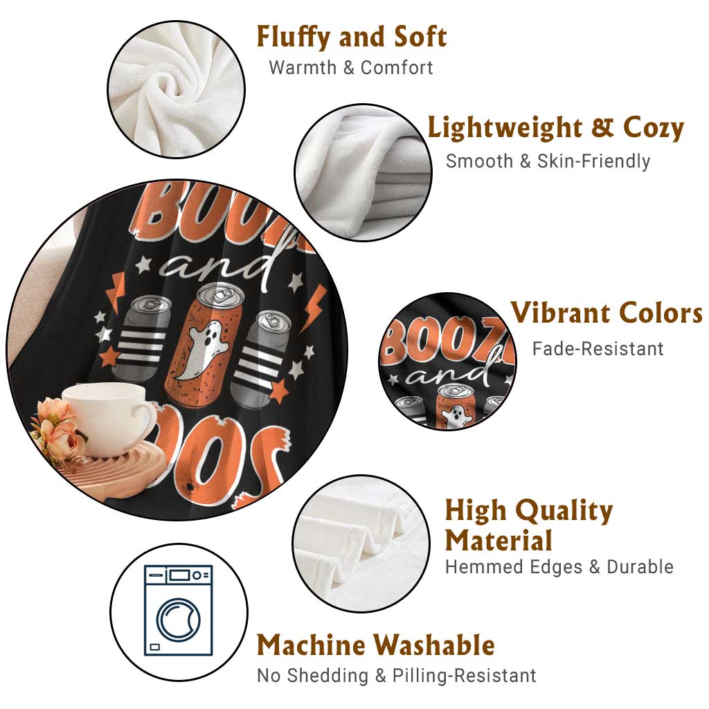 Retro Halloween Booze And Boos Throw Blanket Boo Sheet Ghost Spooky Season TS10 Print Your Wear