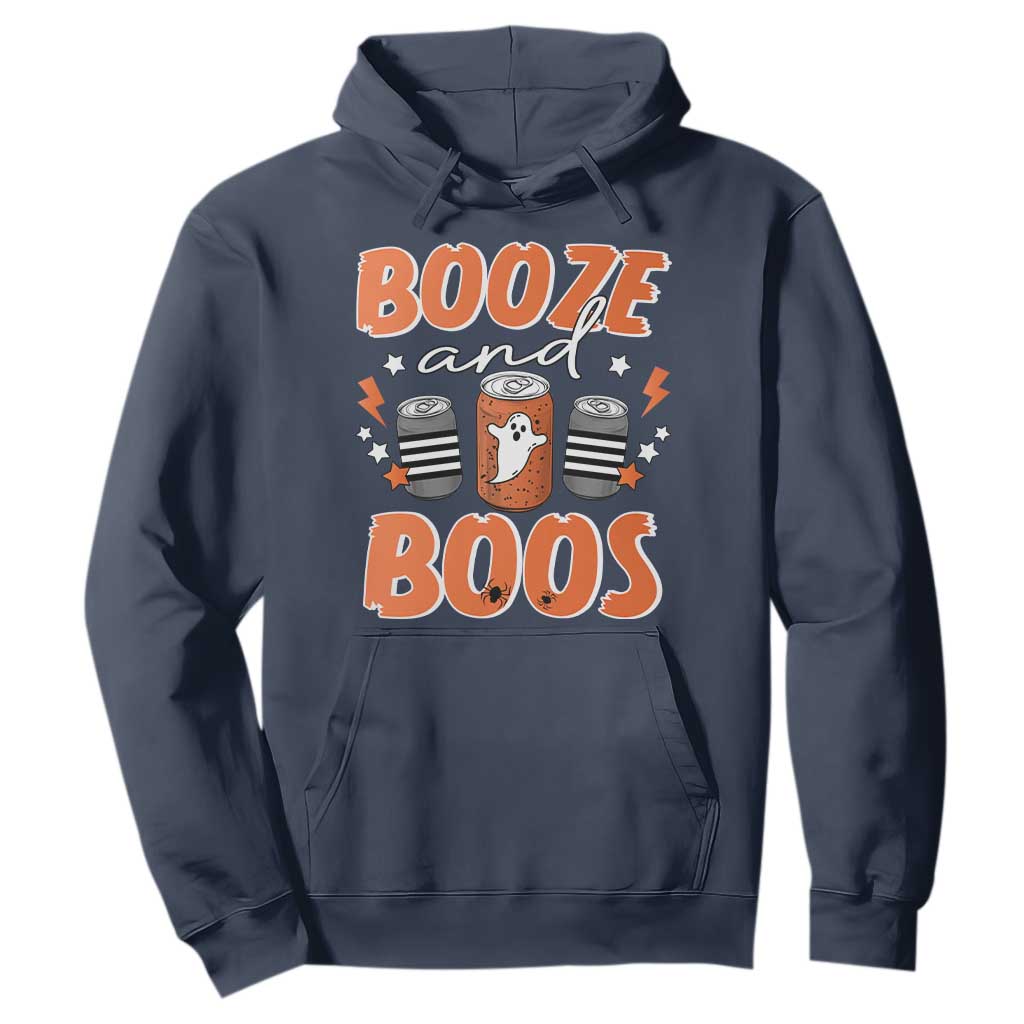 Retro Halloween Booze And Boos Hoodie Boo Sheet Ghost Spooky Season TS10 Navy Print Your Wear