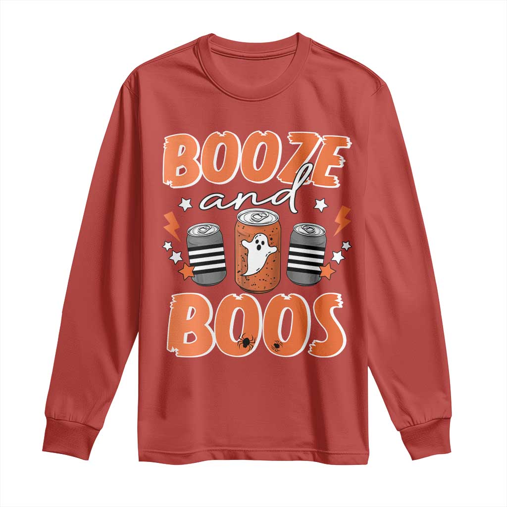 Retro Halloween Booze And Boos Long Sleeve Shirt Boo Sheet Ghost Spooky Season TS10 Red Print Your Wear