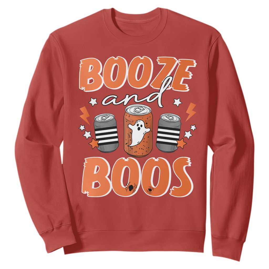 Retro Halloween Booze And Boos Sweatshirt Boo Sheet Ghost Spooky Season TS10 Red Print Your Wear