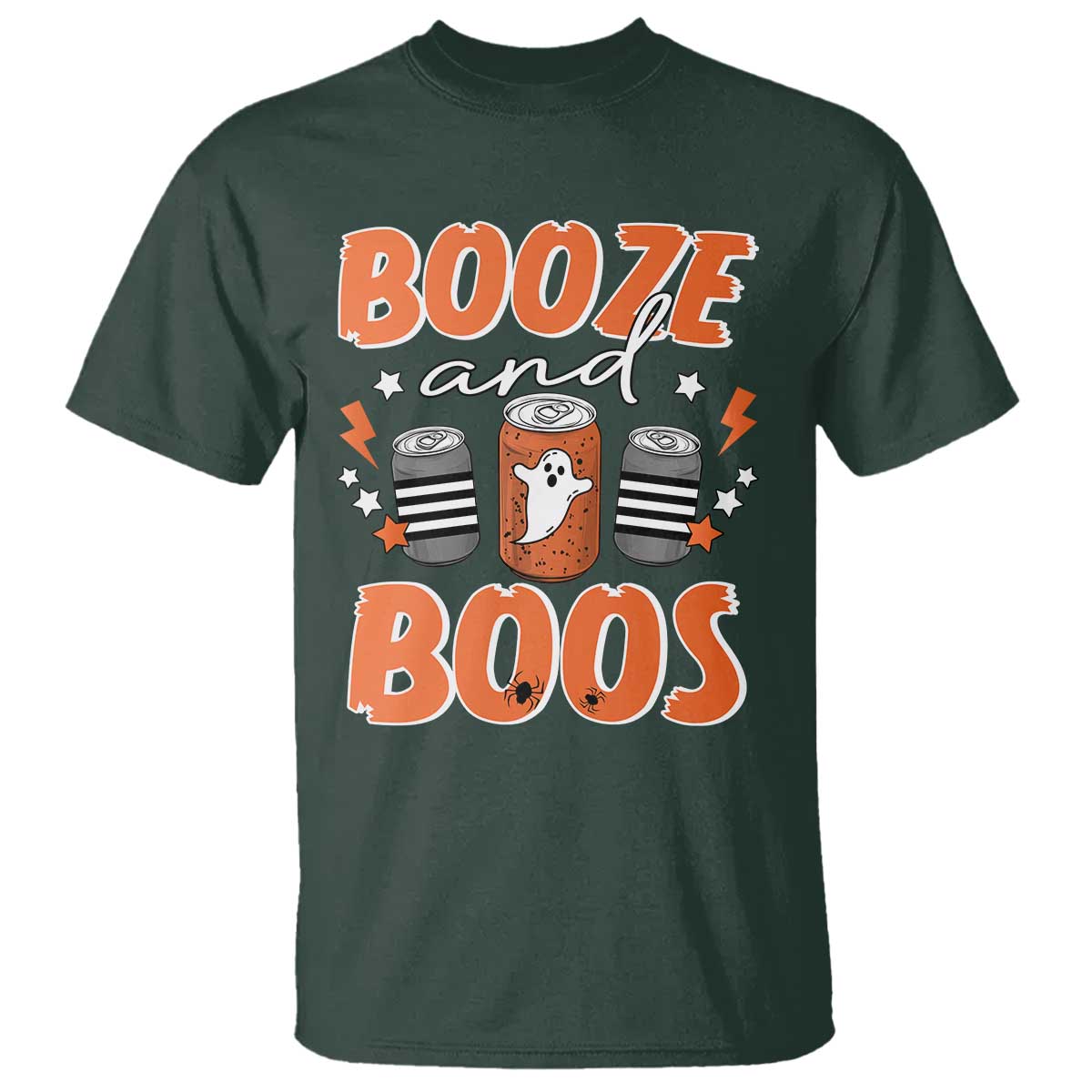 Retro Halloween Booze And Boos T Shirt Boo Sheet Ghost Spooky Season TS10 Dark Forest Green Print Your Wear