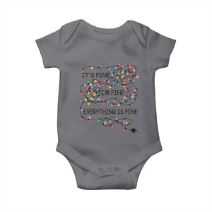 Funny Christmas Baby Onesie It's Fine I'm Fine Everything Is Fine Xmas Lights TS10 Charcoal Print Your Wear