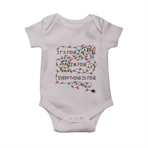 Funny Christmas Baby Onesie It's Fine I'm Fine Everything Is Fine Xmas Lights TS10 Ice Gray Print Your Wear