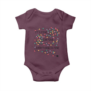 Funny Christmas Baby Onesie It's Fine I'm Fine Everything Is Fine Xmas Lights TS10 Maroon Print Your Wear