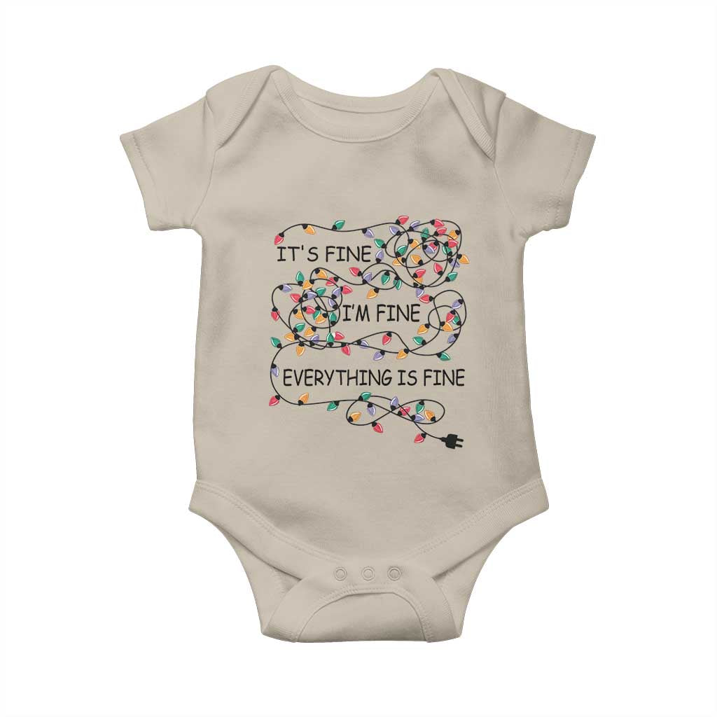 Funny Christmas Baby Onesie It's Fine I'm Fine Everything Is Fine Xmas Lights TS10 Sand Print Your Wear