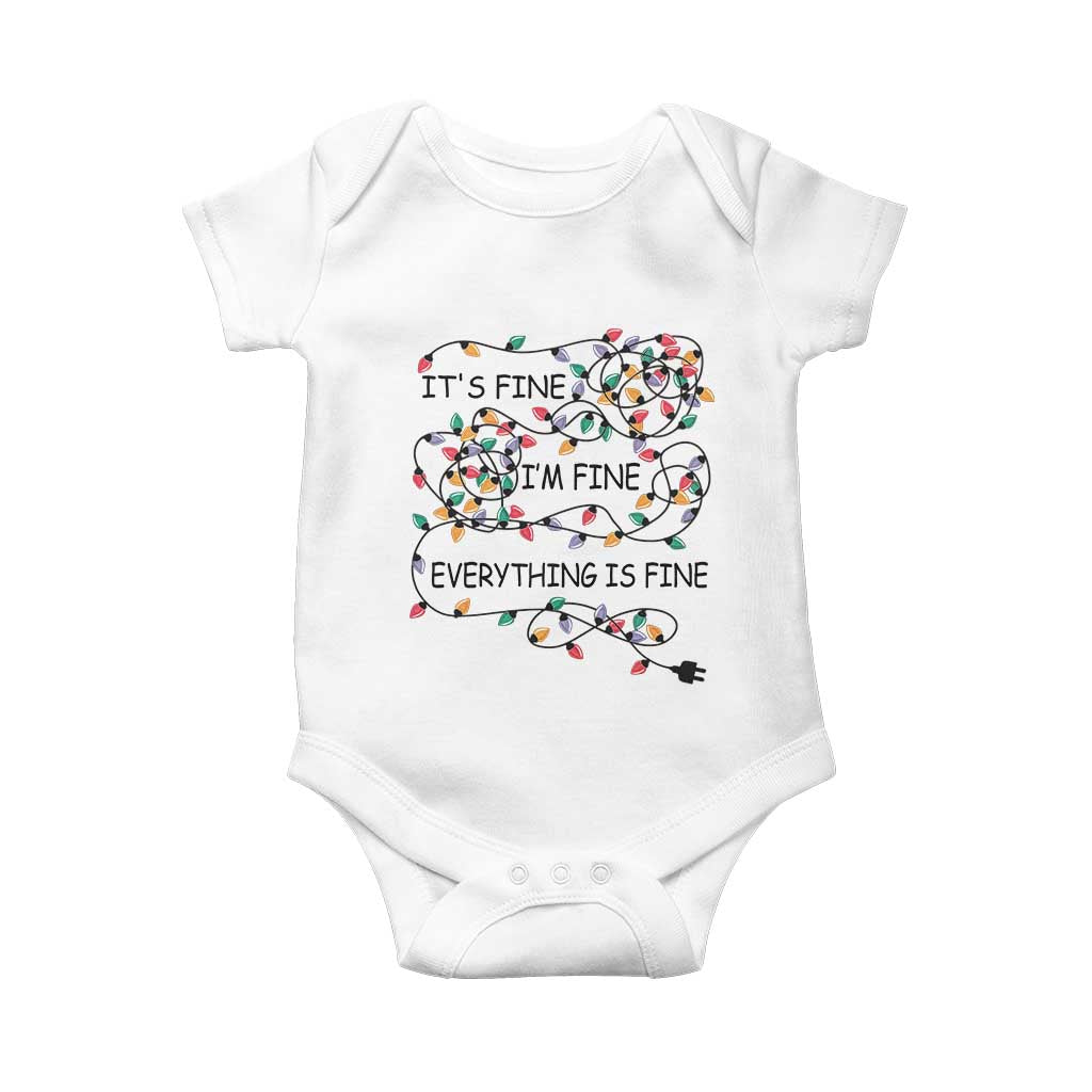 Funny Christmas Baby Onesie It's Fine I'm Fine Everything Is Fine Xmas Lights TS10 White Print Your Wear