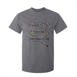 Funny Christmas T Shirt For Kid It's Fine I'm Fine Everything Is Fine Xmas Lights TS10 Charcoal Print Your Wear