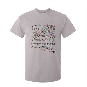 Funny Christmas T Shirt For Kid It's Fine I'm Fine Everything Is Fine Xmas Lights TS10 Ice Gray Print Your Wear