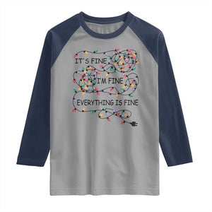 Funny Christmas Raglan Shirt It's Fine I'm Fine Everything Is Fine Xmas Lights TS10 Sport Gray Navy Print Your Wear