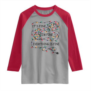 Funny Christmas Raglan Shirt It's Fine I'm Fine Everything Is Fine Xmas Lights TS10 Sport Gray Red Print Your Wear