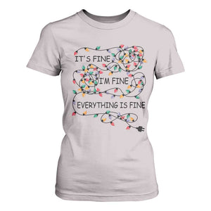 Funny Christmas T Shirt For Women It's Fine I'm Fine Everything Is Fine Xmas Lights TS10 Ice Gray Print Your Wear