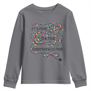 Funny Christmas Youth Sweatshirt It's Fine I'm Fine Everything Is Fine Xmas Lights TS10 Charcoal Print Your Wear