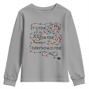 Funny Christmas Youth Sweatshirt It's Fine I'm Fine Everything Is Fine Xmas Lights TS10 Sport Gray Print Your Wear