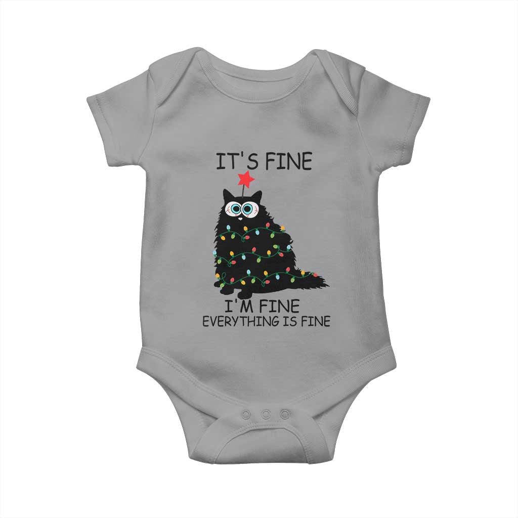 Funny Christmas Cat Baby Onesie It's Fine I'm Fine Everything Is Fine Meowy Catmas Xmas TS10 Sport Gray Print Your Wear