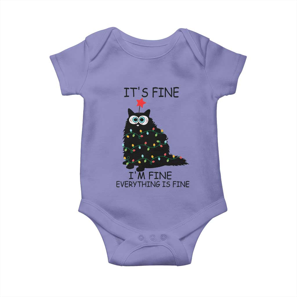 Funny Christmas Cat Baby Onesie It's Fine I'm Fine Everything Is Fine Meowy Catmas Xmas TS10 Violet Print Your Wear