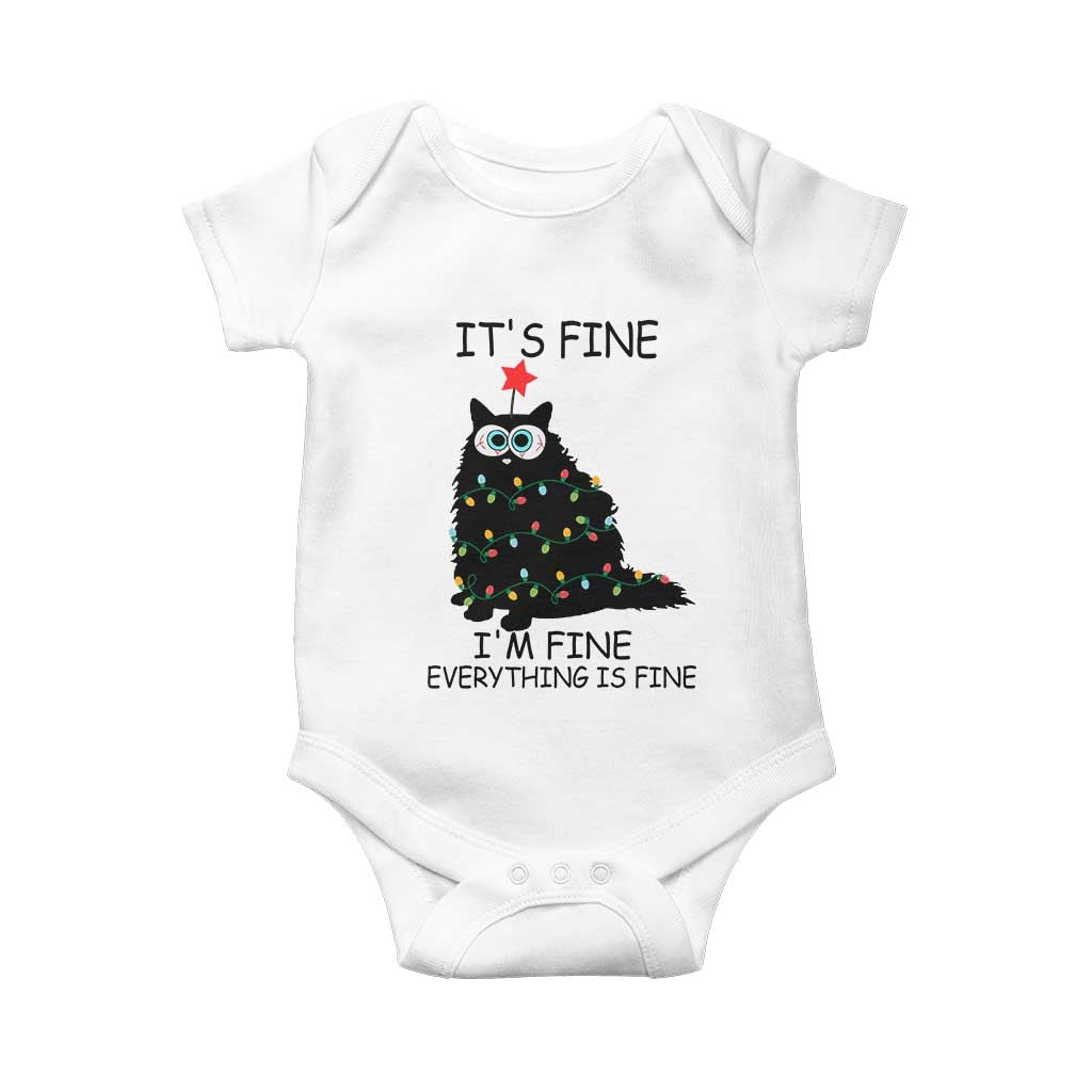 Funny Christmas Cat Baby Onesie It's Fine I'm Fine Everything Is Fine Meowy Catmas Xmas TS10 White Print Your Wear