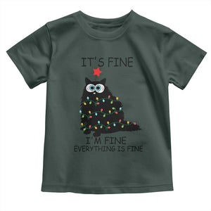 Funny Christmas Cat Baby Shirt It's Fine I'm Fine Everything Is Fine Meowy Catmas Xmas TS10 Dark Forest Green Print Your Wear