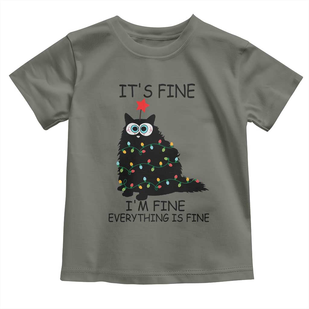 Funny Christmas Cat Baby Shirt It's Fine I'm Fine Everything Is Fine Meowy Catmas Xmas TS10 Military Green Print Your Wear