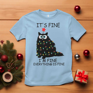 Funny Christmas Cat T Shirt It's Fine I'm Fine Everything Is Fine Meowy Catmas Xmas TS10 Light Blue Print Your Wear