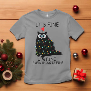 Funny Christmas Cat T Shirt It's Fine I'm Fine Everything Is Fine Meowy Catmas Xmas TS10 Sport Gray Print Your Wear