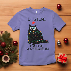 Funny Christmas Cat T Shirt It's Fine I'm Fine Everything Is Fine Meowy Catmas Xmas TS10 Violet Print Your Wear
